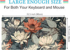 Vintage Floral Desk Mat XXL Large Gaming Mouse Pad Extended Desk Pad, Tropical Plants Laptop Keyboard Mouse Mat with Stitched Edges 31.5x15.75 in, Computer Mat Mousepad for desk Decor Office Gift