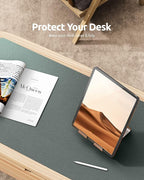 YSAGi Leather Desk Protector, Office Mat, Large Mouse Mat, Non-Slip PU Leather Blotter, Laptop Desk Pad, Waterproof Writing Pad for Office and Home (Dark Green, 35.4" x 17")