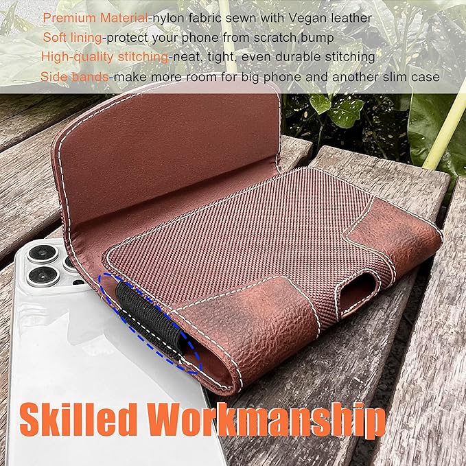Leather Phone Holster for Men with Belt Clip, Cell Phone Holder for Galaxy A06/F06/M06/F14/XCover7/Moto Defy 2/BLU G64/TCL 60R/HMD Key,Belt Pouch Case Magnetic Closure (Brown-XXL)