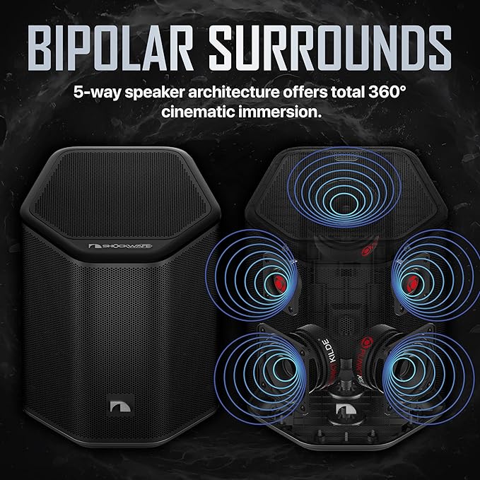 Nakamichi Shockwafe 11.2.6 Channel Dolby Atmos/DTS:X Soundbar with Upgraded Dual 10” Subwoofers, Wireless Bipolar Surrounds, 6 Height Channels, AHD Ultra, 31 Punktkilde Drivers (2025 Flagship)