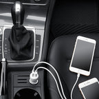 Amazon Basics 24W 2-port USB-A Car Charger for Phones (iPhone 16/15/14/13/12/11/X, Samsung, and more), non-PPS, Black/Red