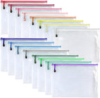 Oaimyy-16Pcs, 7" x 11" inches Mesh Zipper Pouch, Plastic Zip File Folders Puzzle Bags for Organizing,for Office Supplies,Travel,Home Storage-Multicolor
