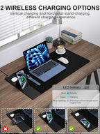 TopMade Mouse Pad with 15W Wireless Charging & Phone Holder, 31.5" x 15.75" XXL Large Desk Pad, Gaming Computer Keyboard Pad, Waterproof Mousepad Home Office Desk Mat for MacBook, PC, Laptop, Black