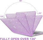 Compatible with MacBook Air 13 inch Case 2021 2020 2019 2018 A2337 M1 A2179 A1932 Touch ID, Glitter Smooth Leather Laptop Hard Shell+Keyboard Cover for MacBook Air 13.3 inch Case, Shining Purple