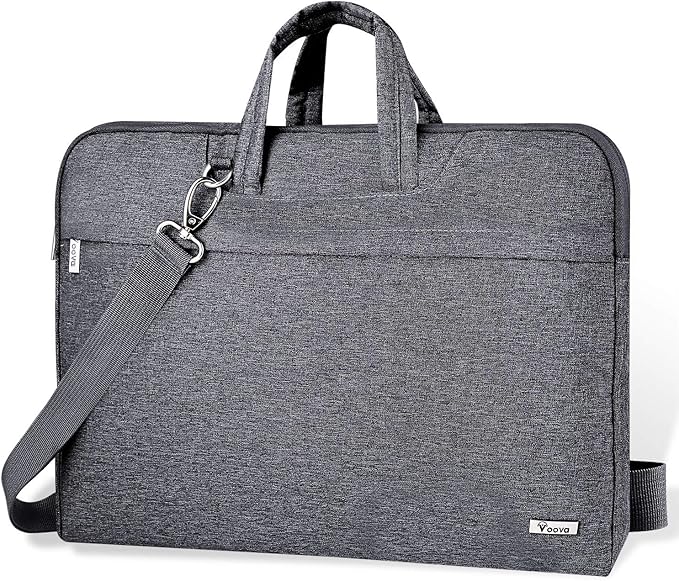 Voova Laptop Bag 17 17.3 Inch Water-resistant Laptop Sleeve Case with Shoulder Straps & Handle, Computer Case Cover Slim Briefcase Compatible with 17-18” Hp Dell Asus Acer, Grey