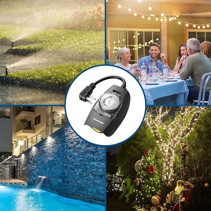 DEWENWILS Outdoor Light Timer Waterproof, 24-Hour Programmable Plug in Timer for Electrical Outlets, Holiday Decorations, String Light,13A 1/2 HP, UL Listed