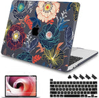 Mektron for MacBook Pro 16 inch A2141 Case 2020 2019 Release with Retina Display & Touch Bar & Touch ID, Plastic Hard Shell Cover Keyboard Skin Screen Protector Dust Plug，Dahlia Flowers