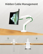 Ultrawide Single Monitor Mount, Adjustable Gas Spring Monitor Arm for 17 to 49 inch Screens, 75/100 Vesa Mount with C-Clamp and Grommet Base, White