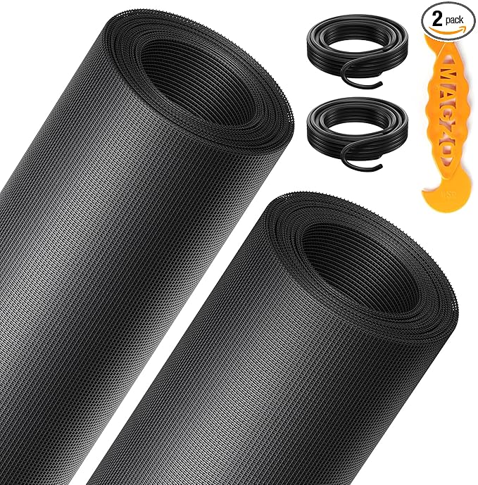 2PACK MAGZO Window&Door Screen Replacement Kit, 48''W x 99''L, with Retainer Spline (Total 65.6 FT) and Press-Fit Roller Tool, Polyester Scratch-Proof, Net Roll Repair for Sliding/House Windows, Black