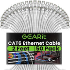 GEARit Cat 6 Ethernet Cable (50-Pack 2 Feet) Cat6 Network Patch, 10Gbps, RJ45, Snagless Cord, Gold-Plated Connectors, Internet for PC, TV, Tablet, Router, Printer, Servers, IT Data Center - White