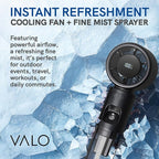 Valo Portable Rechargeable Fan - Mini Cooling Fan for Travel, USB Desk Personal Fan with 4 Speeds, 50ml Tank for Water Cooling Technology, Quiet Operation, 2,000 mAh Battery - Midnight Black