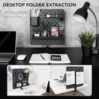 EHO Clamp-On Desk Pegboard, 13.5 x 14 inch Privacy Divider, Desk Partition Panel, No-Drill Desk Mounted Organizer, Combination Peg Board for Office, Gaming, Home, Plants, Black