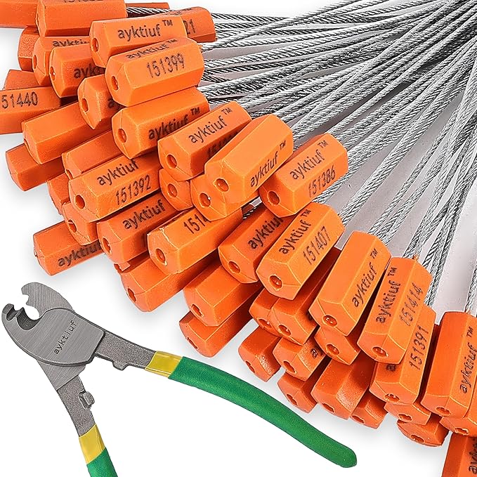 120 Pieces Security Cable Seals, Metal Number Security Tags for Truck, Trailers, Cargo, Containers, Vans, Oil Tank, Milk Vehicle (Orange, 120 Pack)