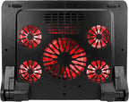 ENHANCE Gaming Laptop Cooling Pad Stand with LED Cooler Fans , Adjustable Height , & Dual USB Port for 17 inch Laptops - 5 Ultra Quiet High Performance Fans 2630 RPM & Built-In Bumpers - Red