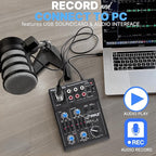 Pyle 5-Channel Professional Audio Mixer DJ Sound Board – Compact Music Mixer with USB Interface, EQ Controls, XLR Mic Input, 18V Phantom Power, Rechargeable Battery – USB/Line/Master Controls